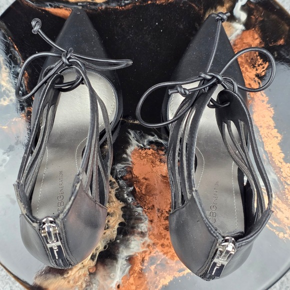 BCBGeneration Black Pointed Toe Heels Stiletto Cutout Tie Back Women's Size 9M - Picture 4 of 9